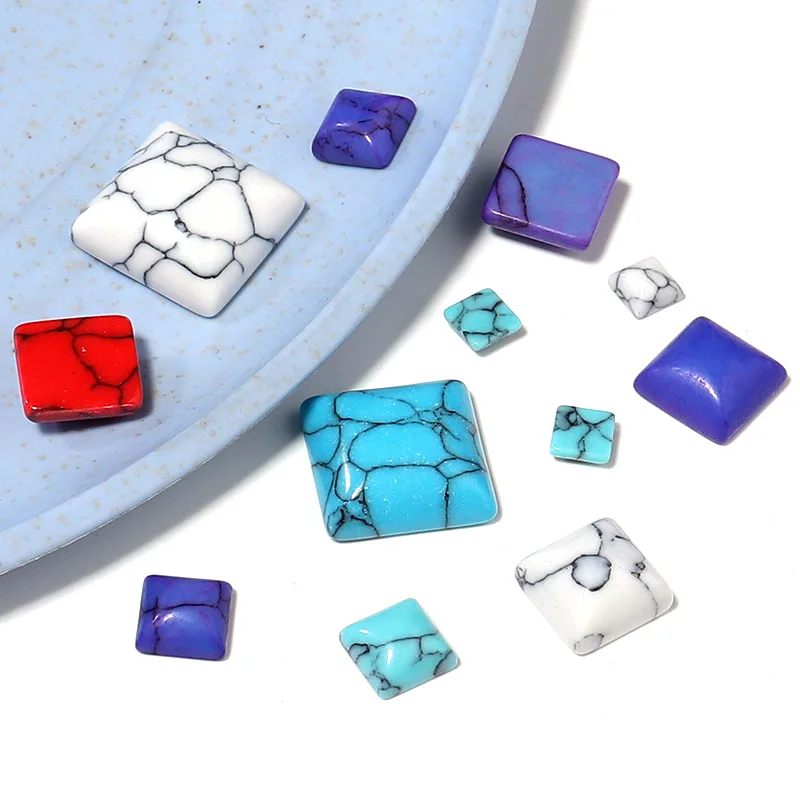 10pcs/Lots 4/6/8/10/12mm Square Natural Turquoise Cabochon Natural Bulk Stone Beads Accessories for DIY Jewelry Making Charms