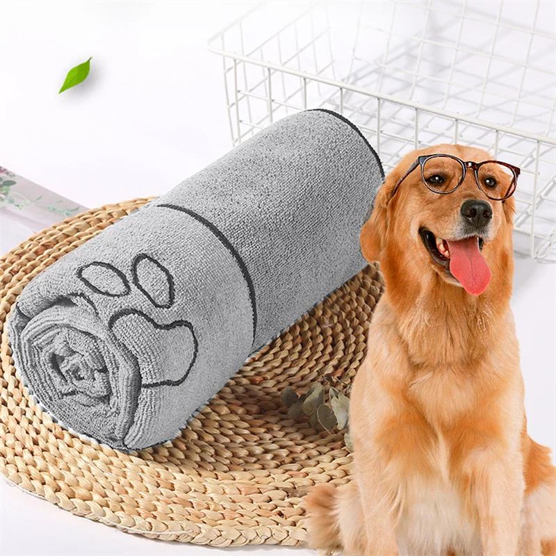 Super Absorbent Pet Dog Towel New Quick-Drying Microfiber Big Puppy Bathrobe Pet Supplies Gray Cat Bath Towels