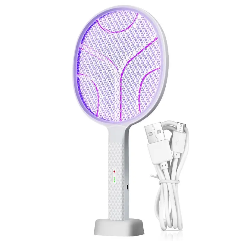 

Rechargeable Fly Swatter Racket Electric Fly Swatter Racket 2-in-1 Purple Light Fly Killing USB Rechargeable Indoor Fly Killing