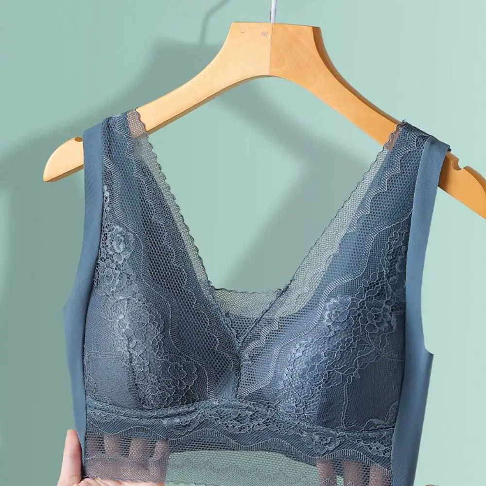 حمالات صدر عصرية من الدانتيل على شكل زهرة شبكية عميقة على شكل حرف V مقاومة للصدمات حمالة صدر بدون خياطة للنساء صدر مجمعة مقاس كبير حمالات صدر لاسلكية للسيدات