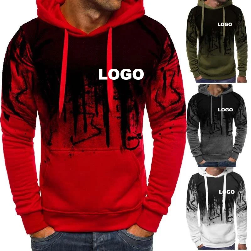 New Men's Pullover Hoodie Logo Customize Long Sleeved Splashed Ink Top Pullover Casual Outdoor Jogging Sports Sweater Sportswear