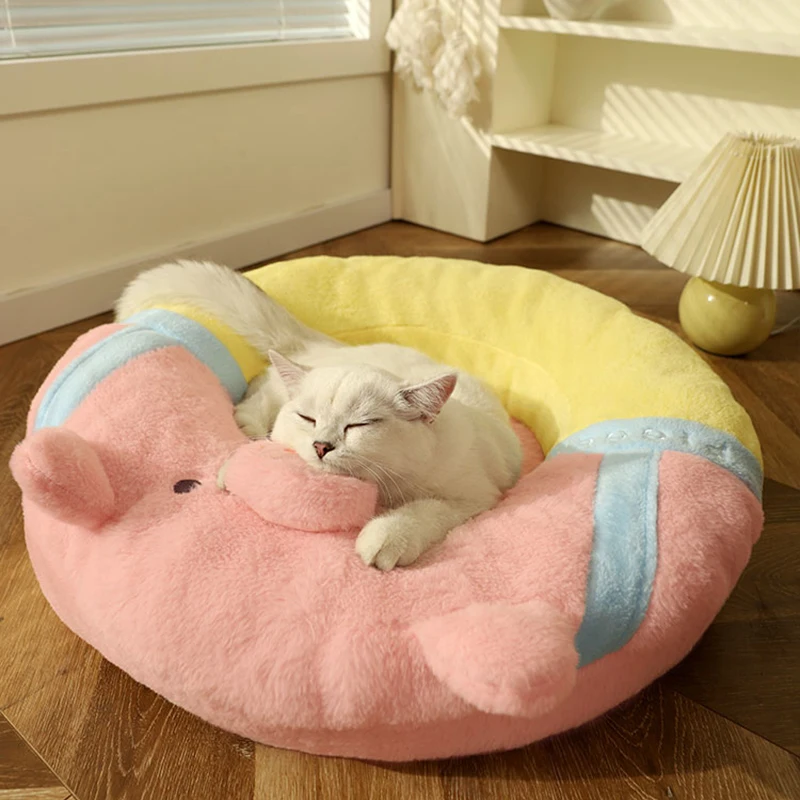 Four Seasons Pink Pig Shap House for Cats Puppy Round Cat Beds Donut Cat Litter Dog Basket Animals Sleeping Sofa Pet Supplies