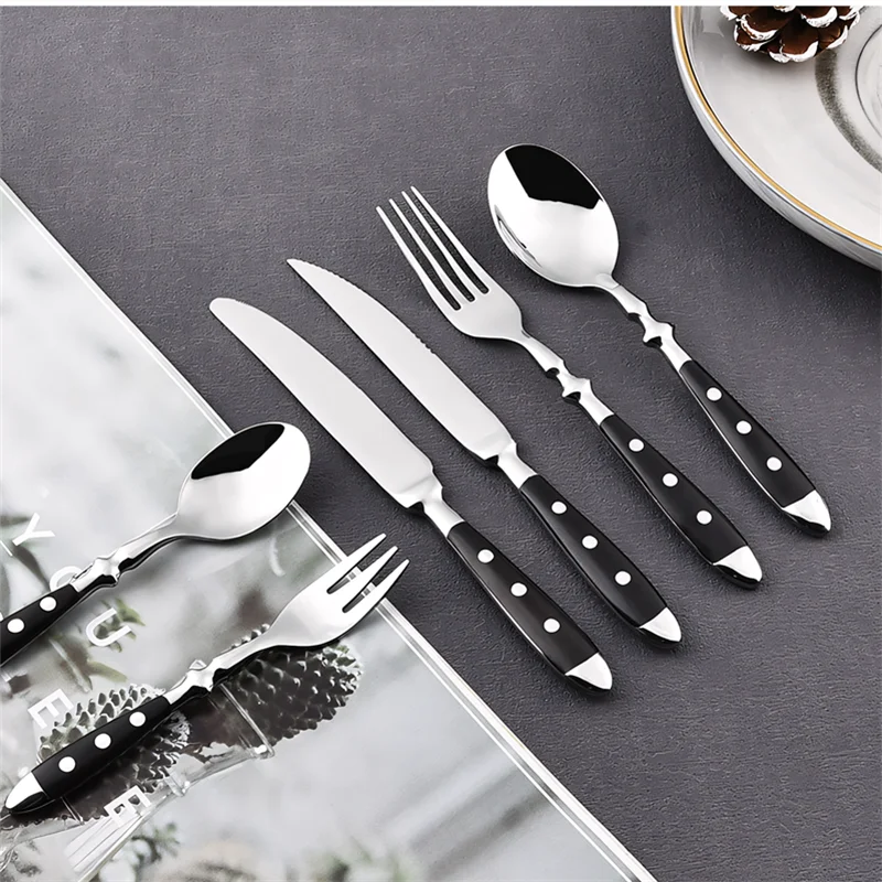 Hotel Western Cutlery Sets Stainless Steel Fork Spoon Knife Full Dish Dining Sets Tableware Pretty Wooden Handle Kitchen Utensil