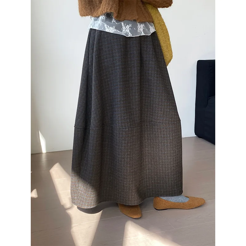 

Vintage 40 Wool Plaid Skirt Women's Literary Woolen Dress
