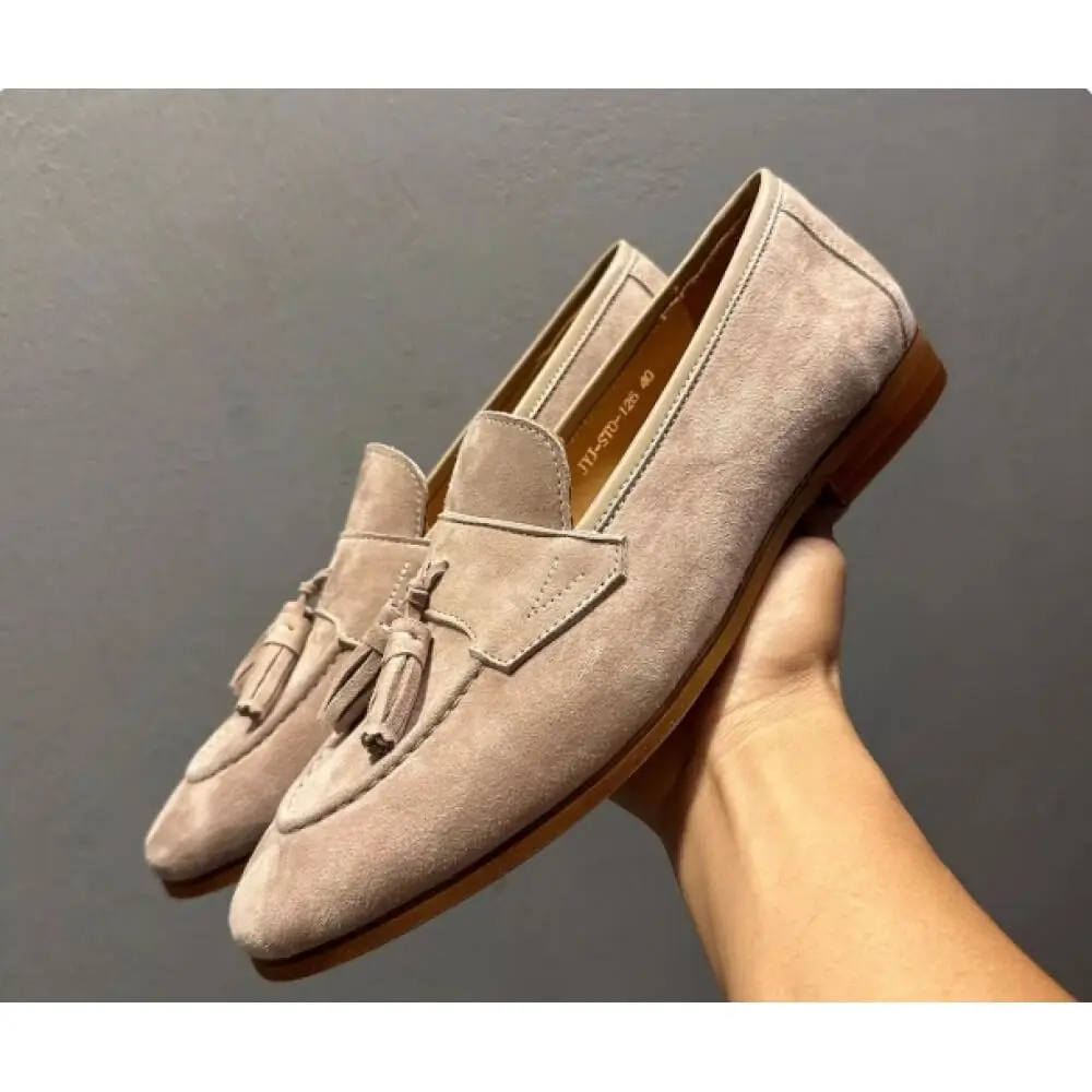 Handcrafted Blush Suede Tassel Loafers – Superior Craftsmanship, Timeless & Versatile Appeal