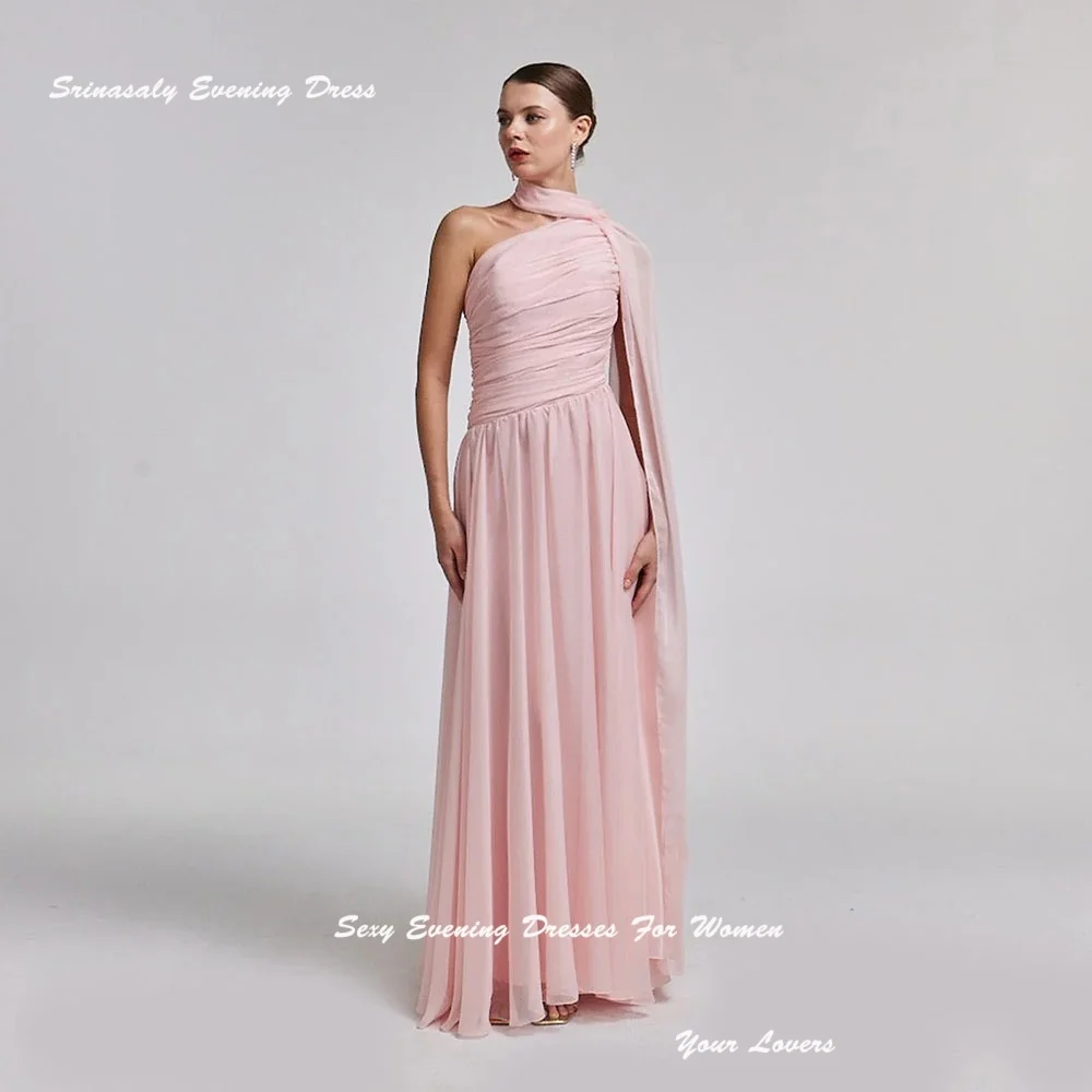 

Pink Customized Drapped Long One Shoulder Dress Evening Dresses One-shoulder Ruched Prom Gowns Chiffon فساتين سهرة