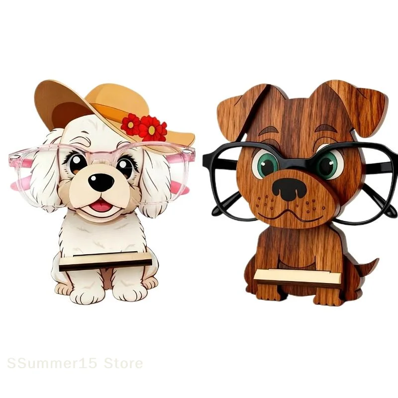 【R】Fun Cartoon Wooden Dog Glasses Holder Storage Rack, Creative Desktop Craft Glasses Display Stand, Home And Office Decoration.