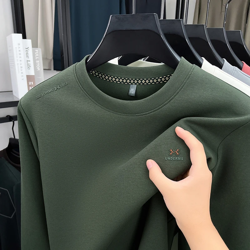 

Высококачественная мужская футболка с круглым вырезом и длинным рукавом, осенняя новая однотонная удобная пуловерная толстовка с принтом, универсальная мужская одежда для поездок на работу, топ