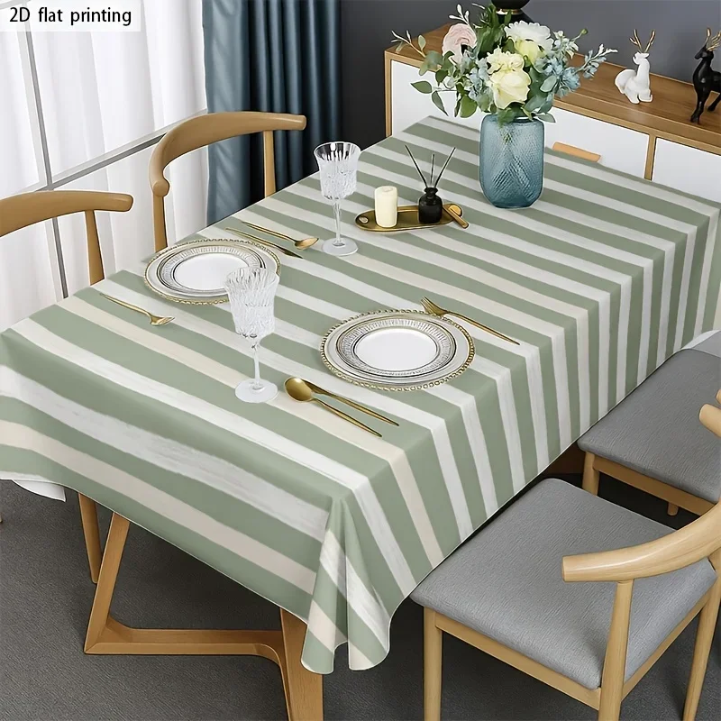 [JIT] 1pc 2D Flat rectangular tablecloth, square tablecloth, soft and always attractive, light green and white stripes, yzb
