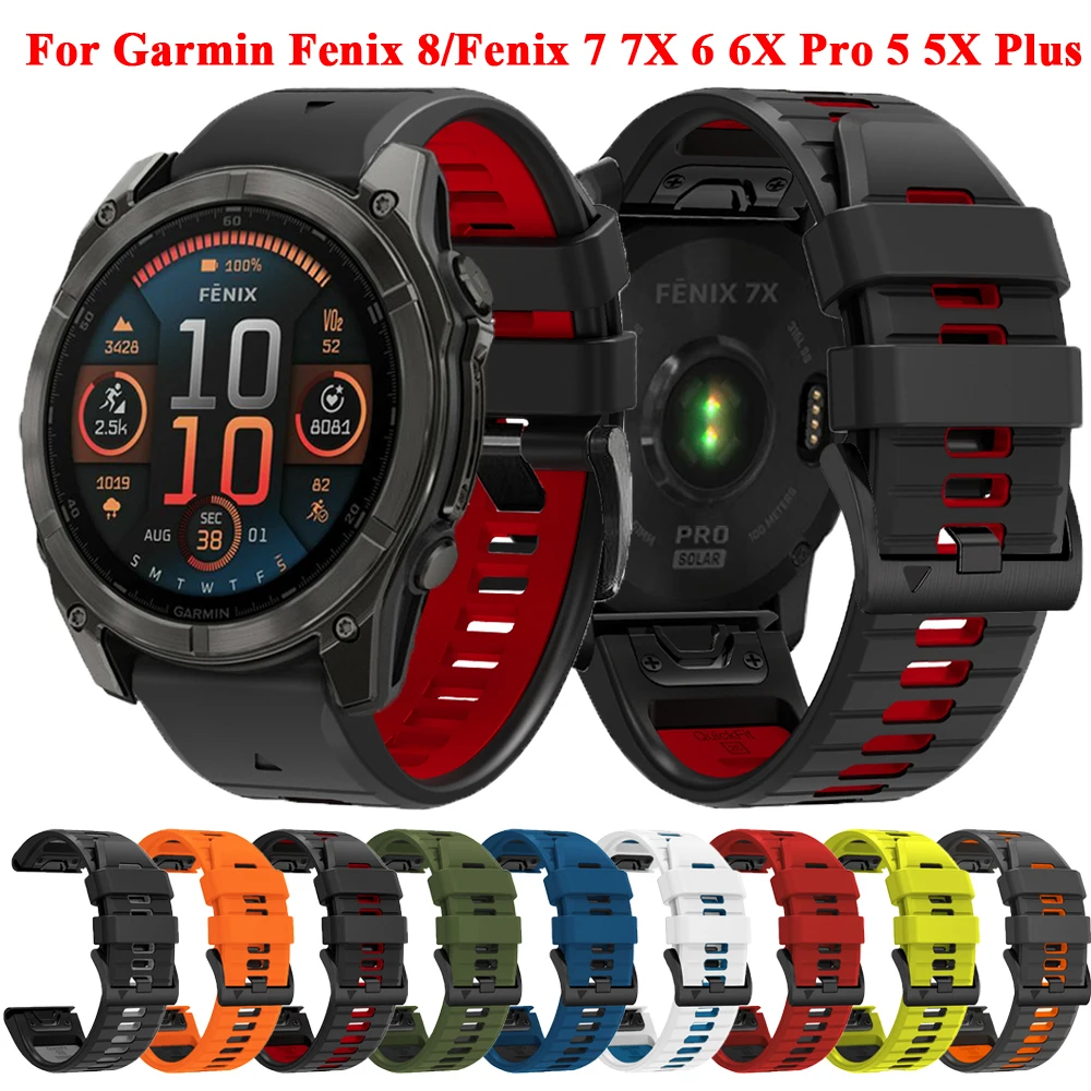 QuickFit 22 26mm Two-Tone Silicone Strap For Garmin Fenix 8 47mm 51mm/Fenix E/Fenix 7 7X Pro 6X 6 Pro 5 5X Plus Smart Watchbands