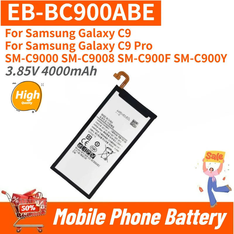 High Quality Phone Battery EB-BC900ABE 3.85V 4000mAh For Samsung Galaxy C9/C9 Pro SM-C9000 C9008 C900F C900Y Replacement Battery