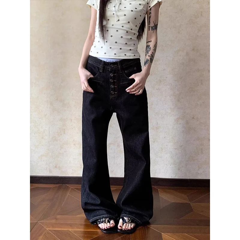 

Women Blue Y2k Baggy Embroidery Jeans Aesthetic 2000s Style Boyfriend Jean Pants Vintage Harajuku Oversize Denim Trousers Summer