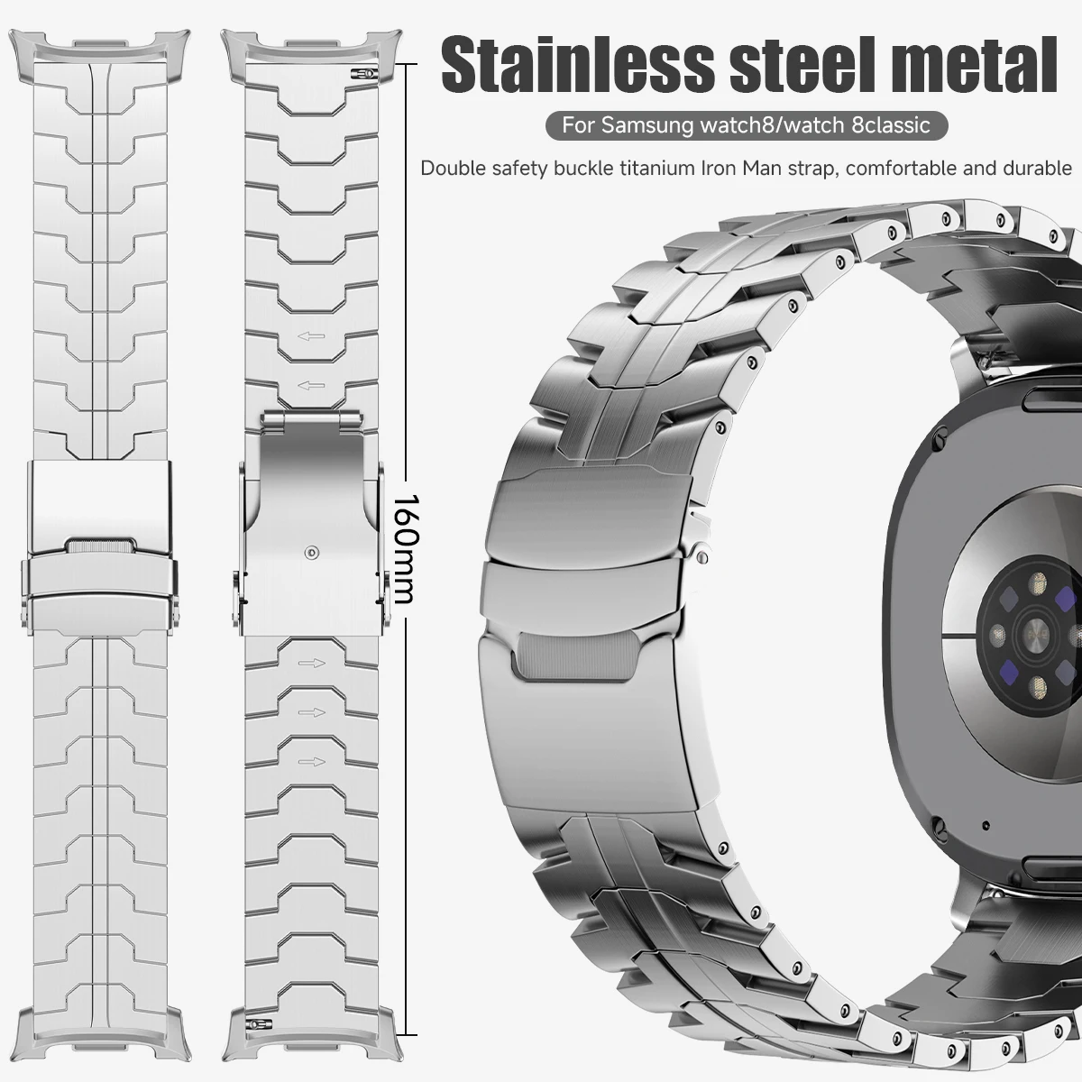 Correa de acero inoxidable para Samsung Galaxy Watch 8, 40, 44mm, sin huecos, pulsera de Metal con extremo curvo para Galaxy 8, pulsera clásica