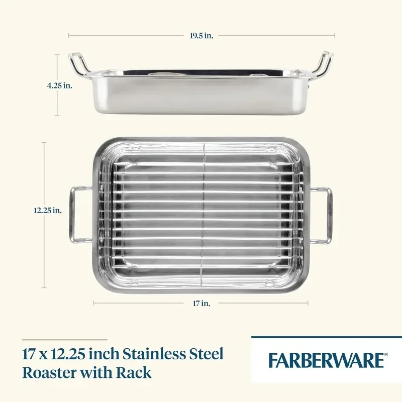 Aço inoxidável Roaster, assadeira com Rack, tradições clássicas, 17 em x 12,25 em