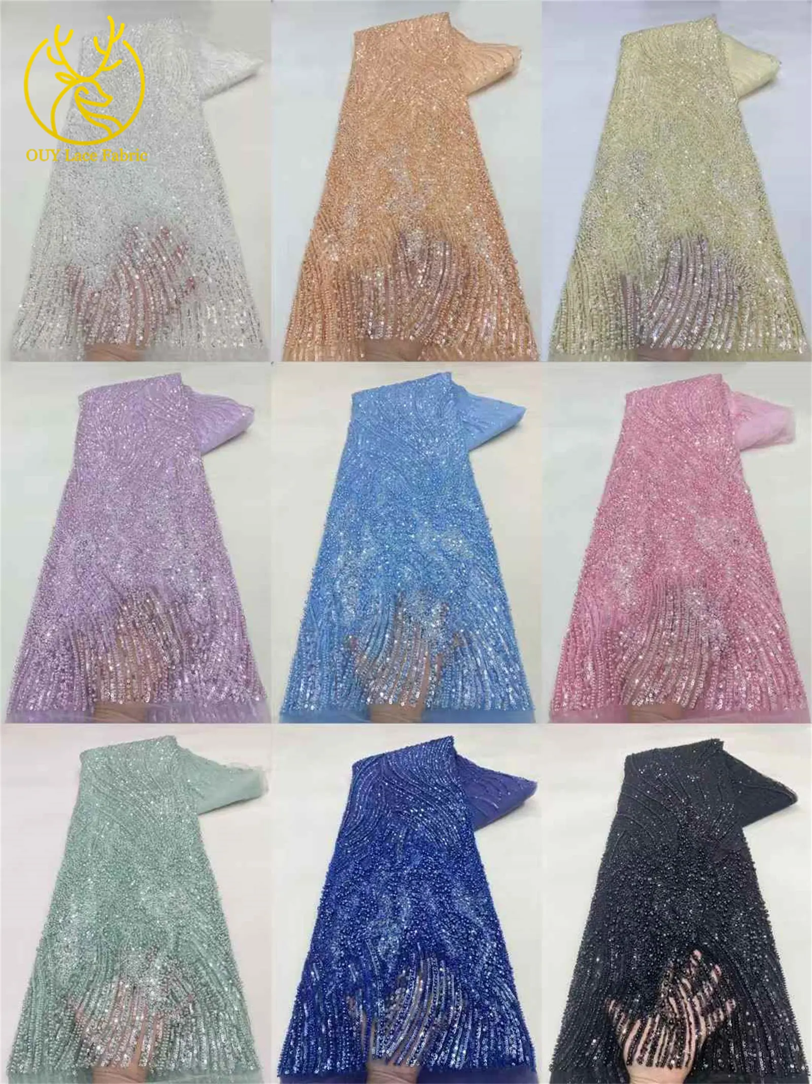 Rosa afrikanischer Bräutigam-Perlenstoff 2026, hochwertiger französischer nigerianischer Pailletten-Tüll-Spitzenstoff für Party, Hochzeit, Kleid, Nähen – Detail 4