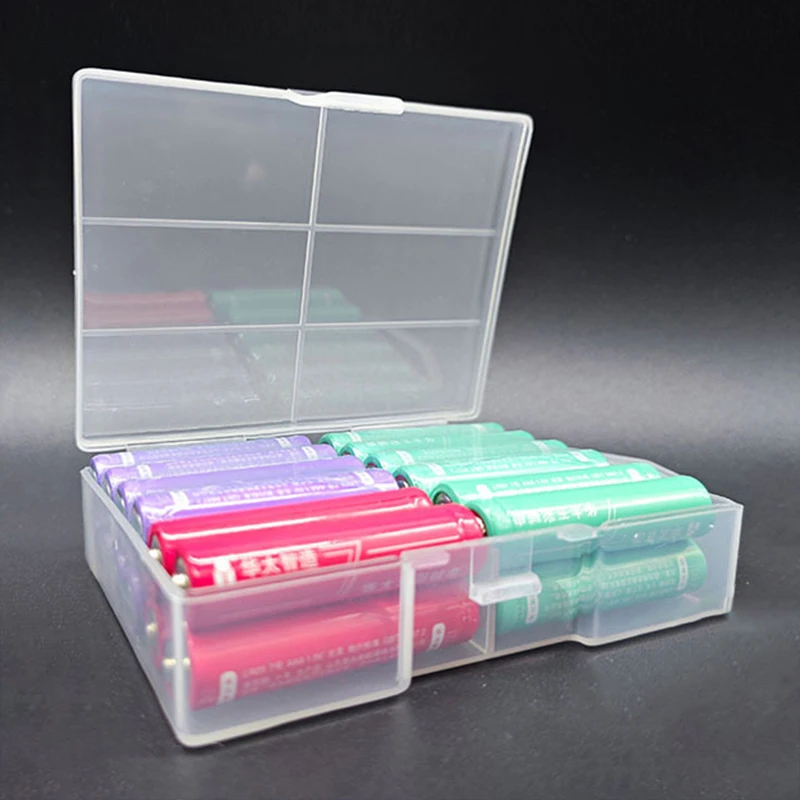 1pc Transparent Battery Storage Box For AA Batteries, Plastic Organizer With Hardware Accessories And Clear Divider With Cove