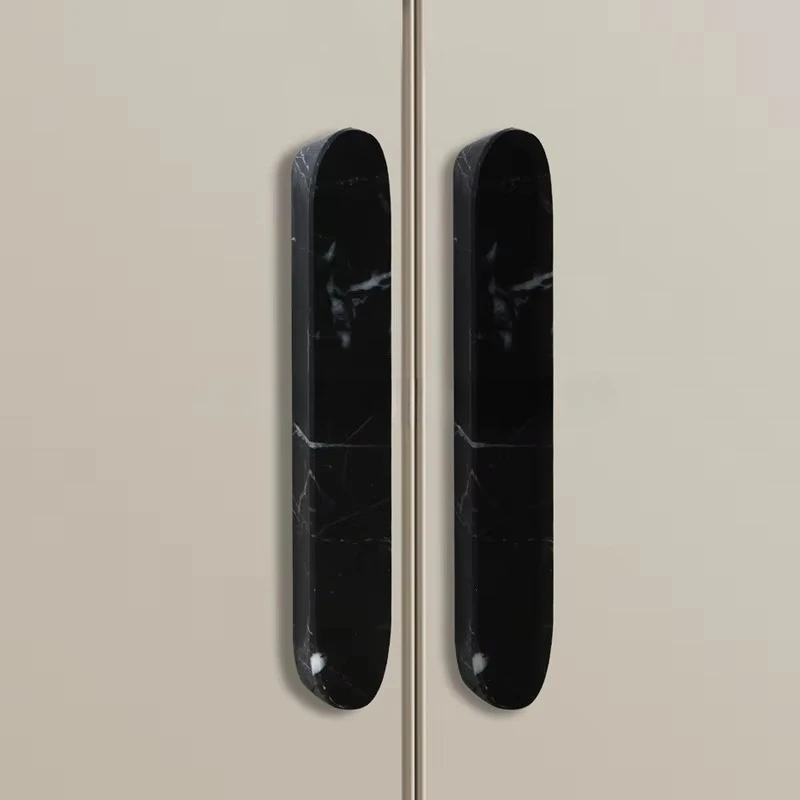 Brass Marble Crystal Furniture Pull Handles, White & Green Long Round Pulls, Cabinet Dresser Drawer Cupboard Knobs