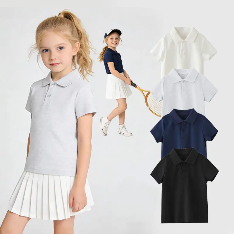 Summer Polo Shirt chool Uniform For Boy Girl Unisex 2-Button Short Sleeve Stretch T Shirt Top Tee Clothes