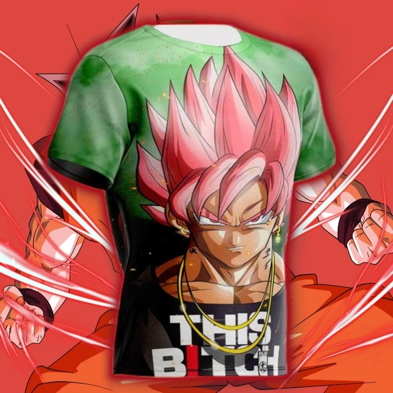 Camisetas de Dragon Ball Goku, camiseta negra SSJ rosa, camiseta DBZ, camiseta de manga corta con estampado 3D de Anime de verano, camiseta para hombre Y2K