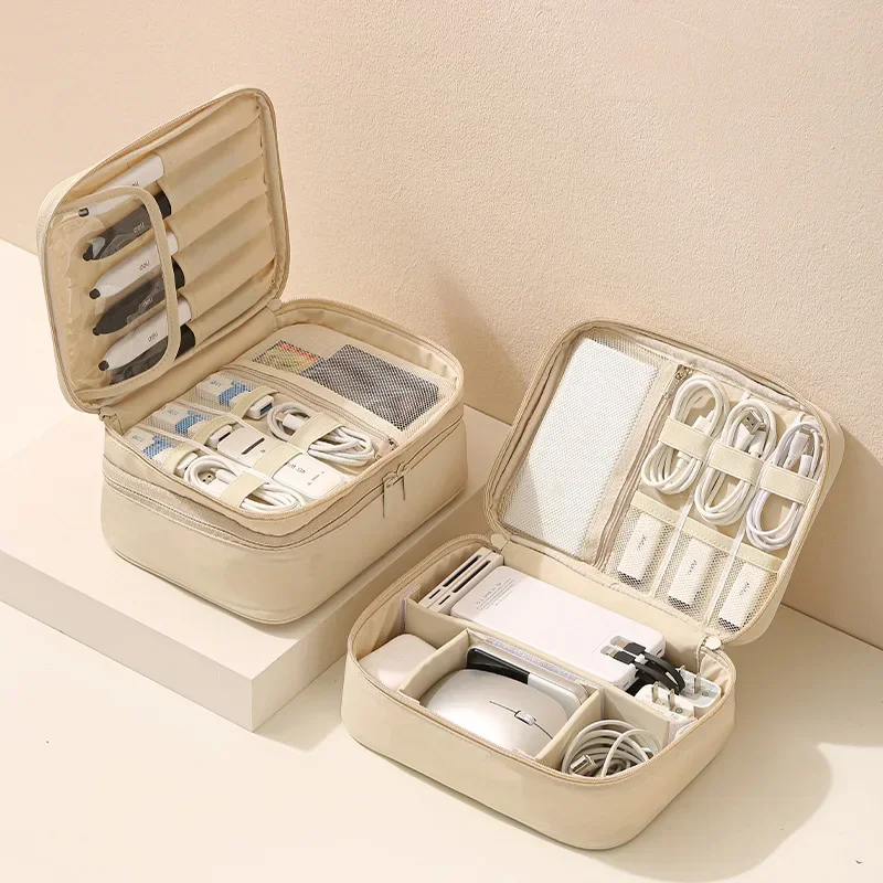 Layer Travel Makeup Bag Waterproof Multifunctional for Cable Charger Power Bank Earphone Storage