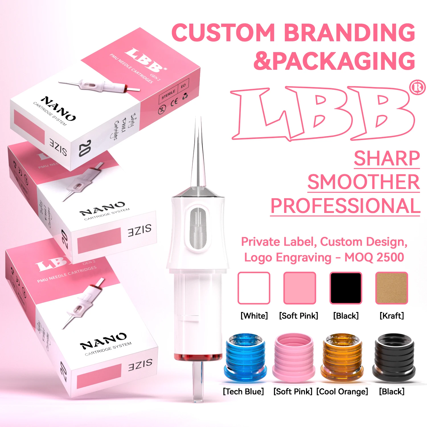 LBB PMU 20PCs Disposable Sterilized Tattoo Cartridge Needle SMP Permanent Makeup Body Art 0.18mm 0.20mm0.25mm Round Liner/Shader