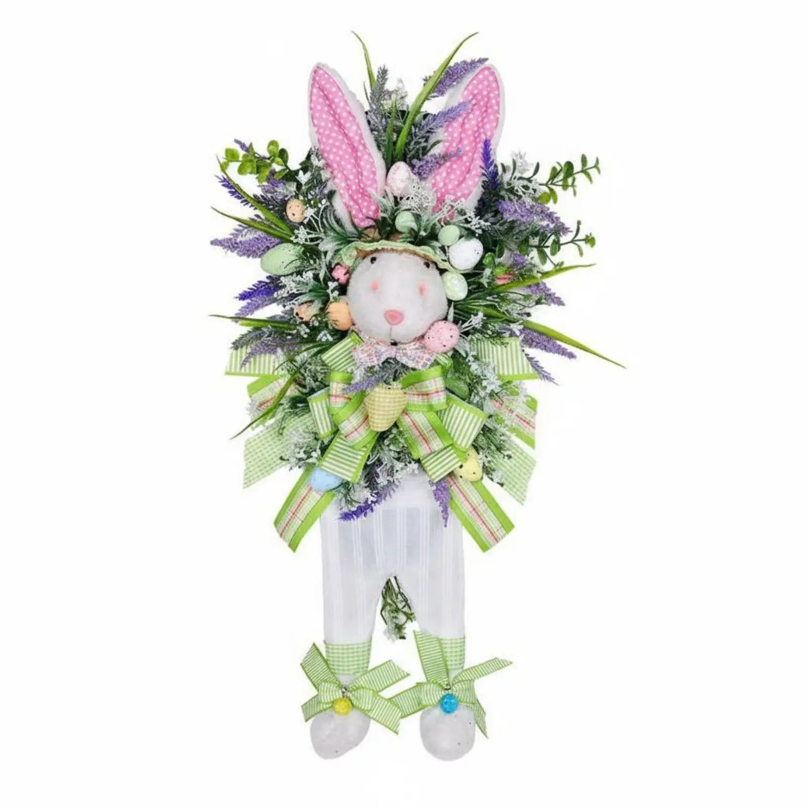 Spring Easter Bunny Wreath Cartoon Rabbit Floral Door Hanger Artificial Lavender Decor Porch Wall Home Entrance Garden Party