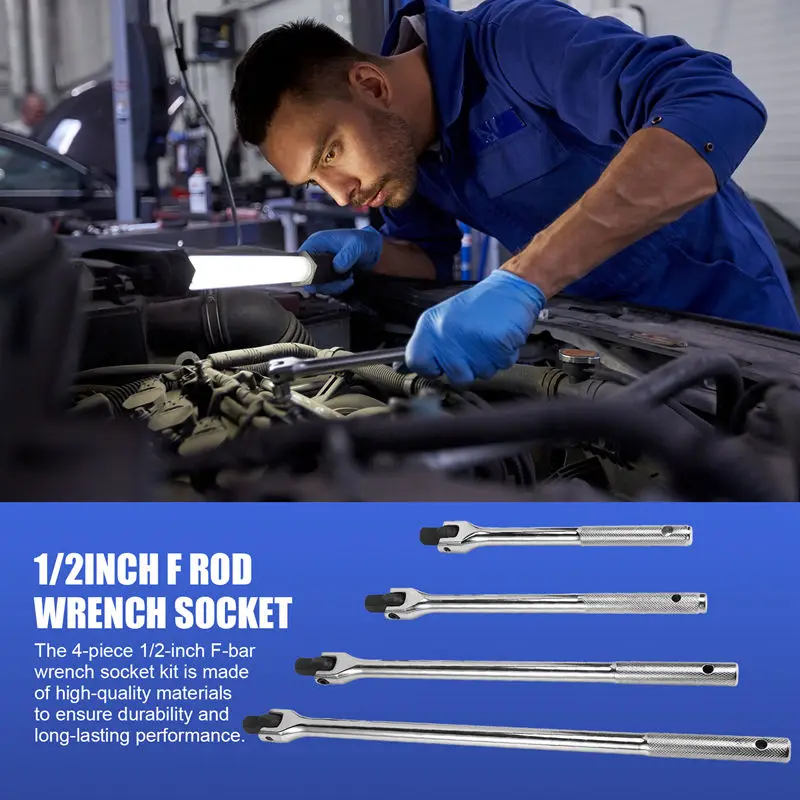 4PCS 1/2Inch F Rod Wrench Socket 10/12/15/18Inch Torque Wrench Long Force Bar Activity Strong Lever Steering Handle