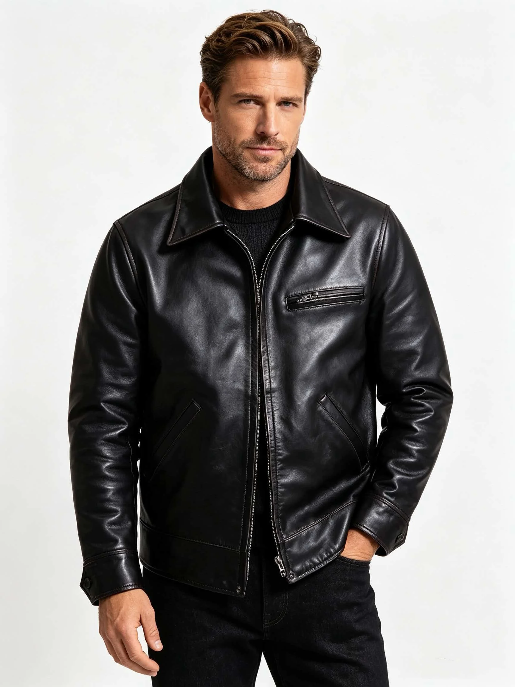 Black Autumn Leather Jacket Men Retro Style Plus Size 5XL Genuine Natural Cowhide Turn-Down Collar Motorcycle Sports  Coat