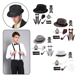 Retro 1920S 20S Cosplay Gangster Set Men Party Props Berets Cigar Suspender Pocket Watch Gatsby Costume Accessories Set