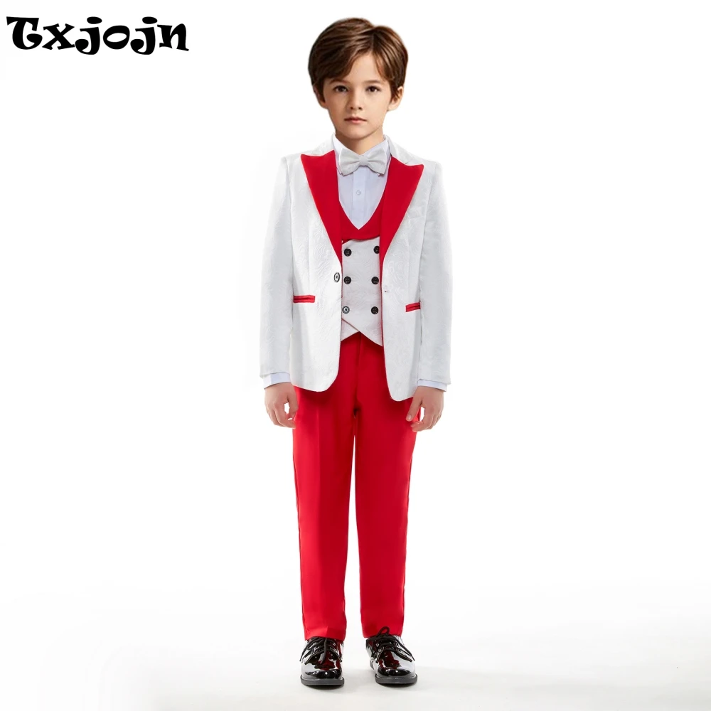 Fast Delivery Boys Suits 4 Pieces Blazer Vest Pants Bow Tie Birthday Party Red Fashionable Christmas New Year Set For Kids