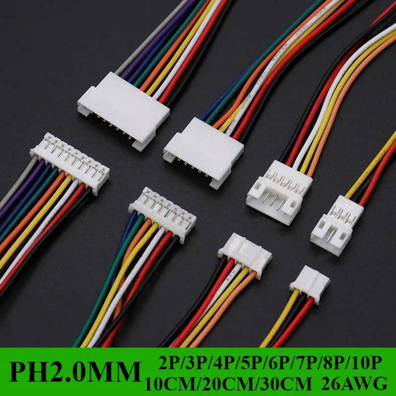 

5-10pcs PH 2.0 Male Female Wire Connector Pitch PH2.0mm 2P 3P 4P 5P 6P 7P 8P 10Pin Plug Jack Terminal Cable 10 20 30CM 26awg