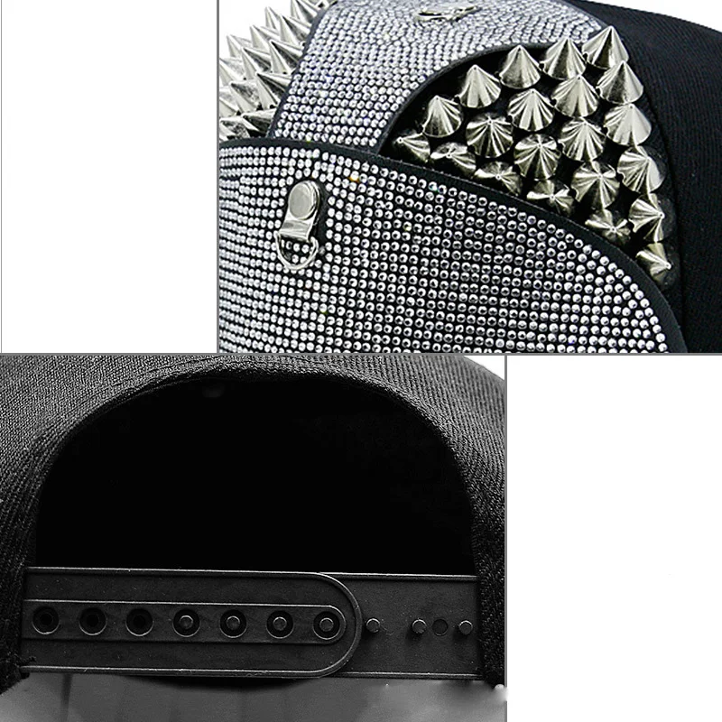 Men Women Cool Metal Rivet Armor Diamond Inlay SunShade Baseball Cap Sport Sunscreen Hip Hop Punk Street Dance Flat Hat A63