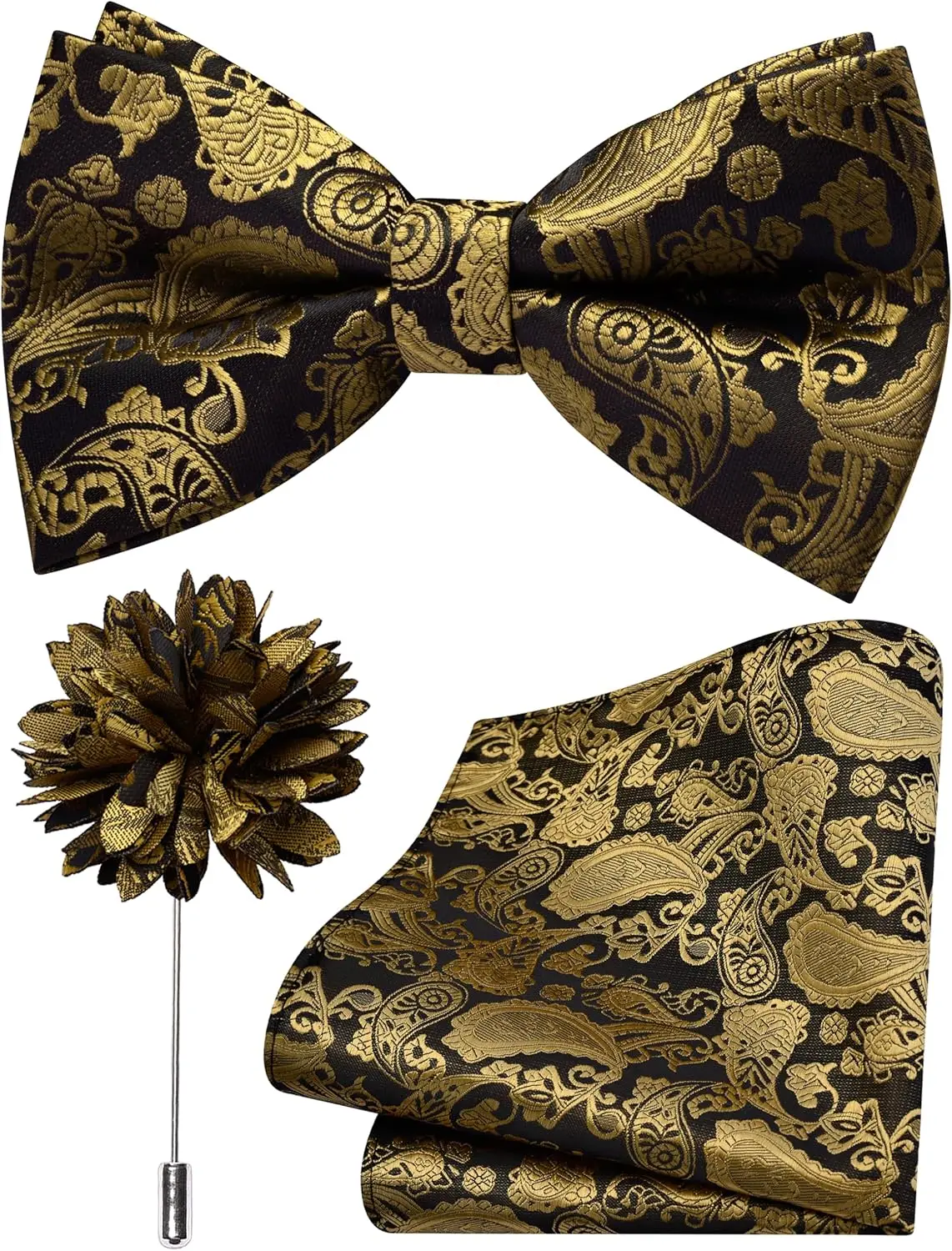 

Pre-tied Bow Tie & Pocket Square Set with Lapel Pin, Paisley Pattern for Men