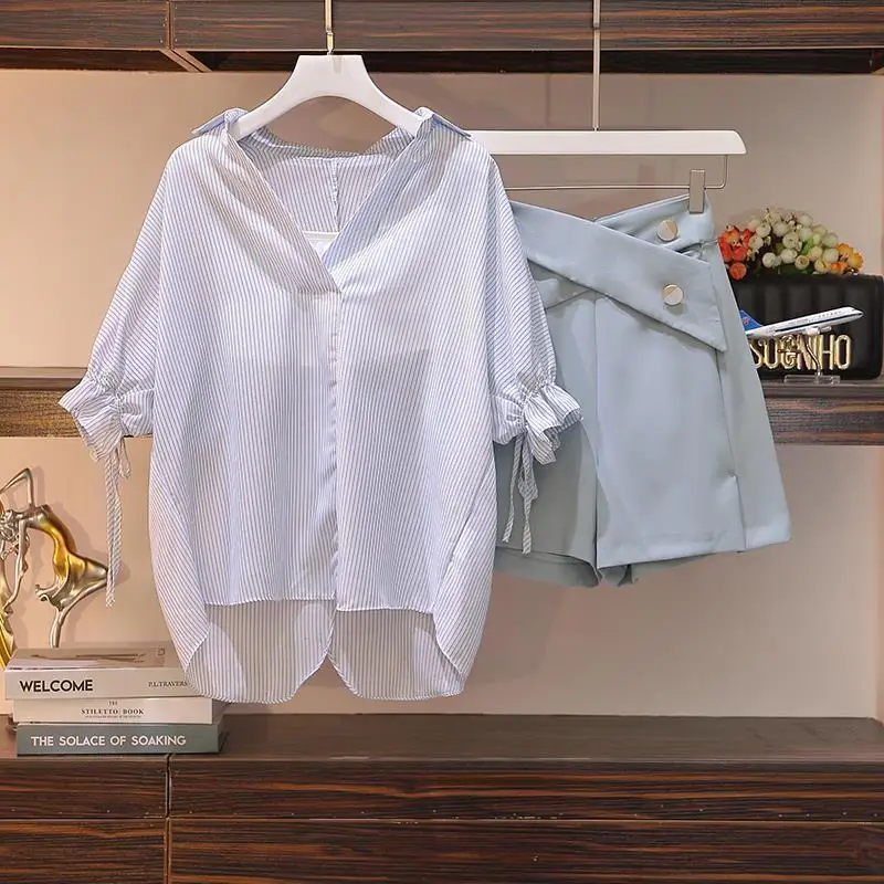 

Women's 2Pcs Casual Loose Comfortable Fashion V Neck T-Shirts And Shorts Female Summer Top Trouser