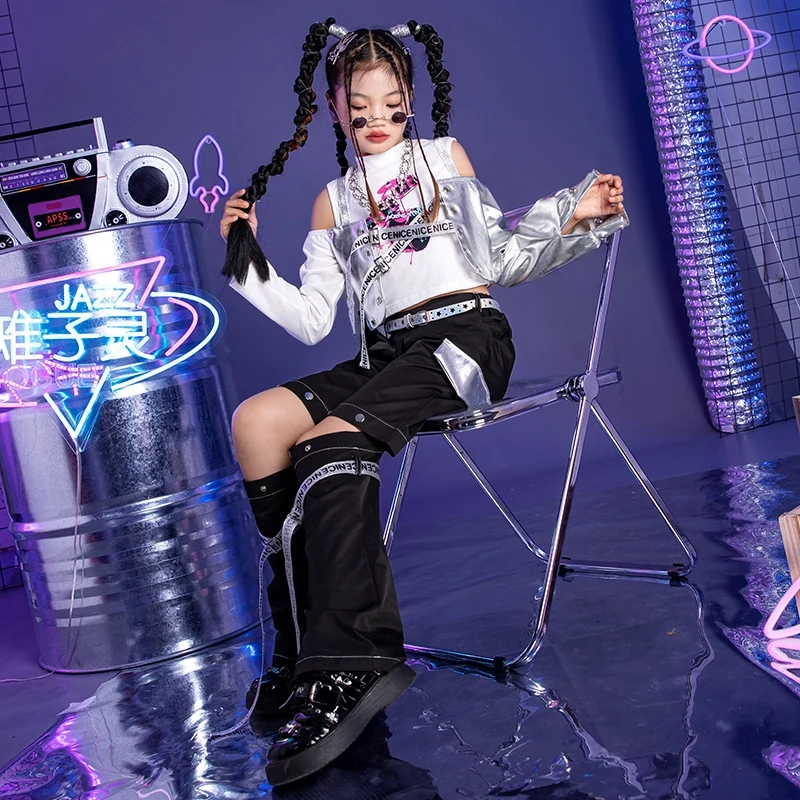 어린이 힙합 댄스 코스튬, 소녀 재즈 의류, 볼룸 댄스 의류, 키즈 케이팝 무대 의상, 스트리트 댄스웨어 XS7215