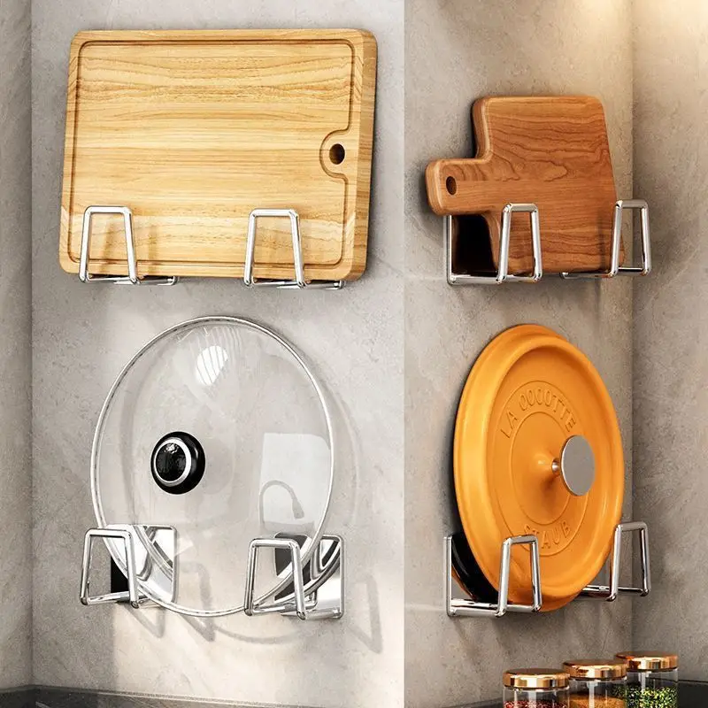 Cutting Board Rack No Punching Pot Lid Cutting Board Chopping Board Placer Wall-mounted Stainless Steel Kitchen Shelf Artifact