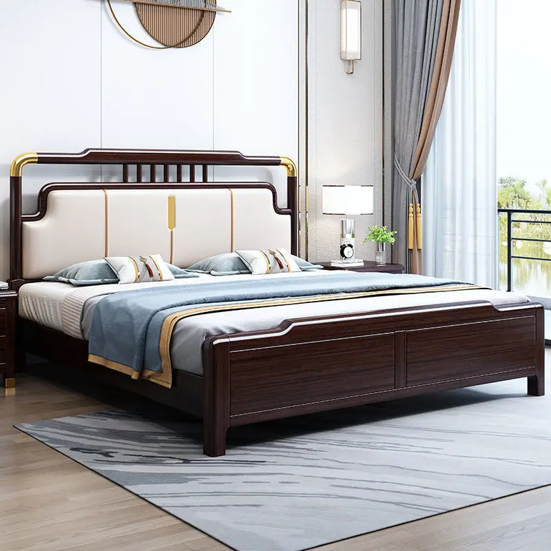 Purple gold sandalwood solid wood bed 1.8 meters double bed 1.5 meters modern simple home