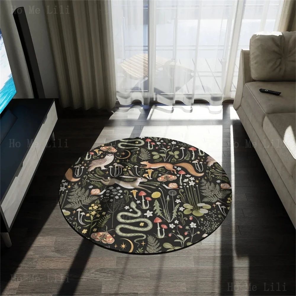 Woodland Anima Forest Animal Nursery Floral Bird Aesthetic Round Rug Living Room Decor