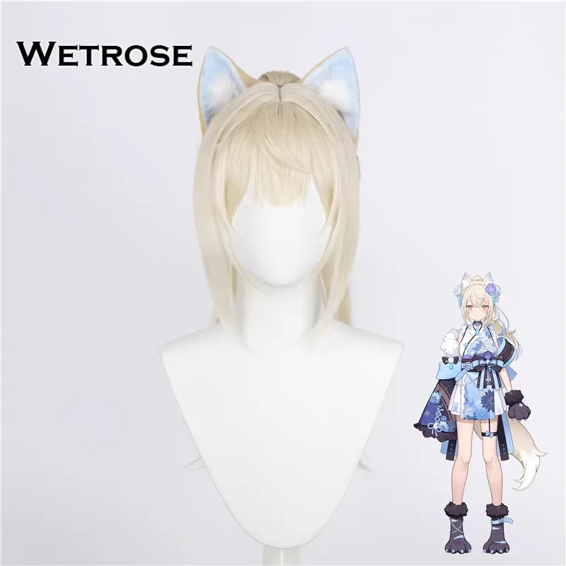 【Wetrose】In Stock Fuwawa New Year Wig Abyssgard Cosplay Kimono Outfit Curly Two Ponytail Clips Full Set Wig Halloween Xmas