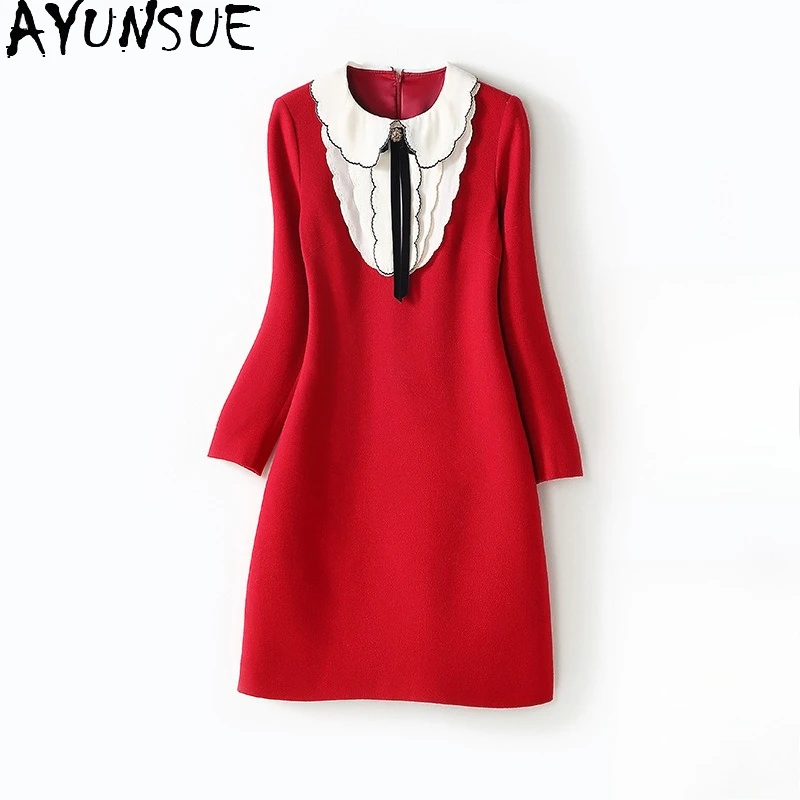

AYUNSUE женские платья 2022, осенне-зимнее платье, женское красное платье, элегантные платья с длинными рукавами для женщин, одежда, Vestidos Para Mujer