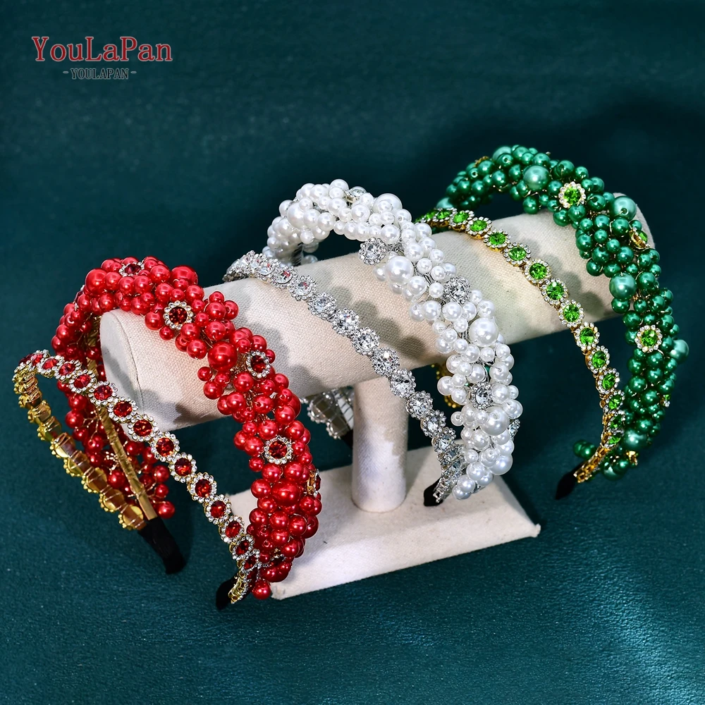 

YouLaPan Fashion Pearl Rhinestone Wedding Crown Head Hoop Handmade Baroque Women Headband Bridal Hair Accessories HP939