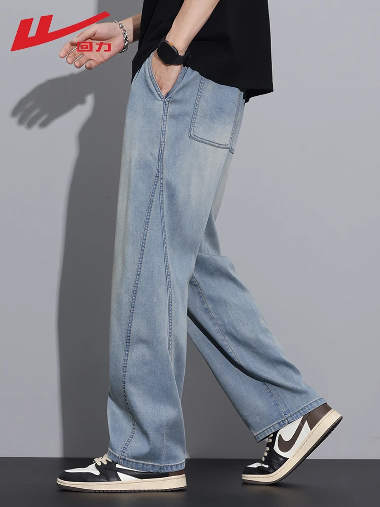 Celana Jeans Pria American Sle Loose Straight Leg Musim Panas Celana Panjang Kasual Kaki Lebar Vintage Baru Nyaman dan Tahan Aus