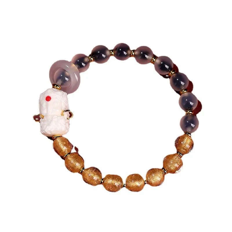 Original Design Incense Ash Glass Gold Foil Candy Heart Bracelet Agate Tara Half Sugar Colored Jewelry Holiday Gift