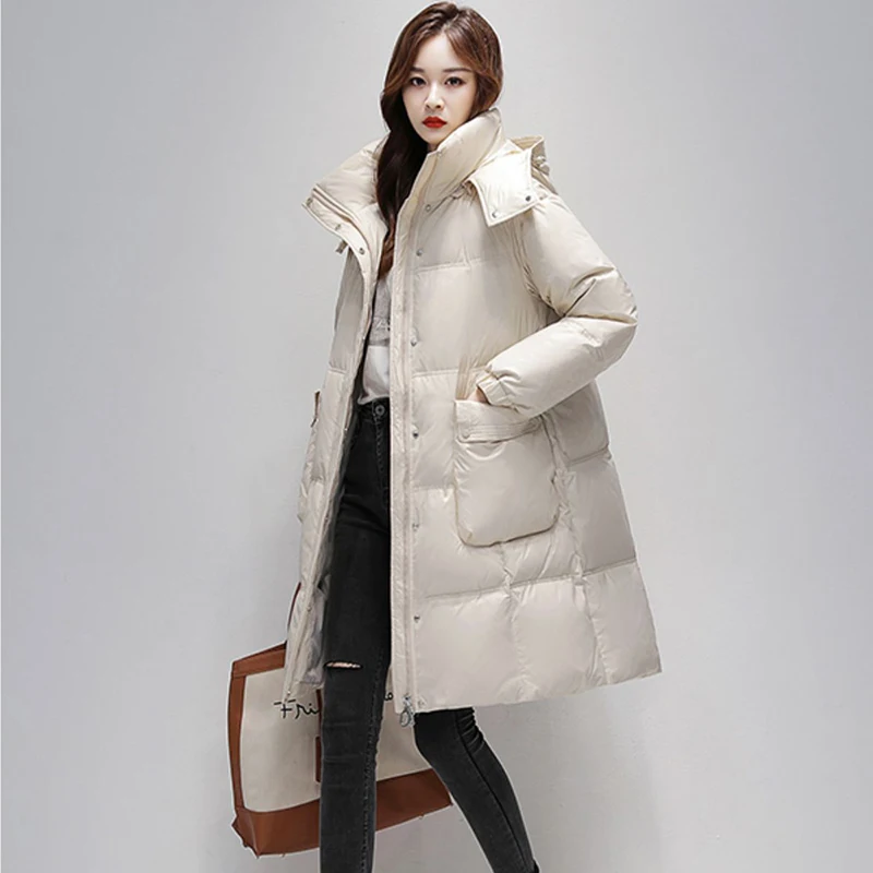 New Women's Long Down Jacket Winter Extreme Cold Coat Casual Hooded Parker Overcoat Fashion Female 90% White Duck Down Outerwear