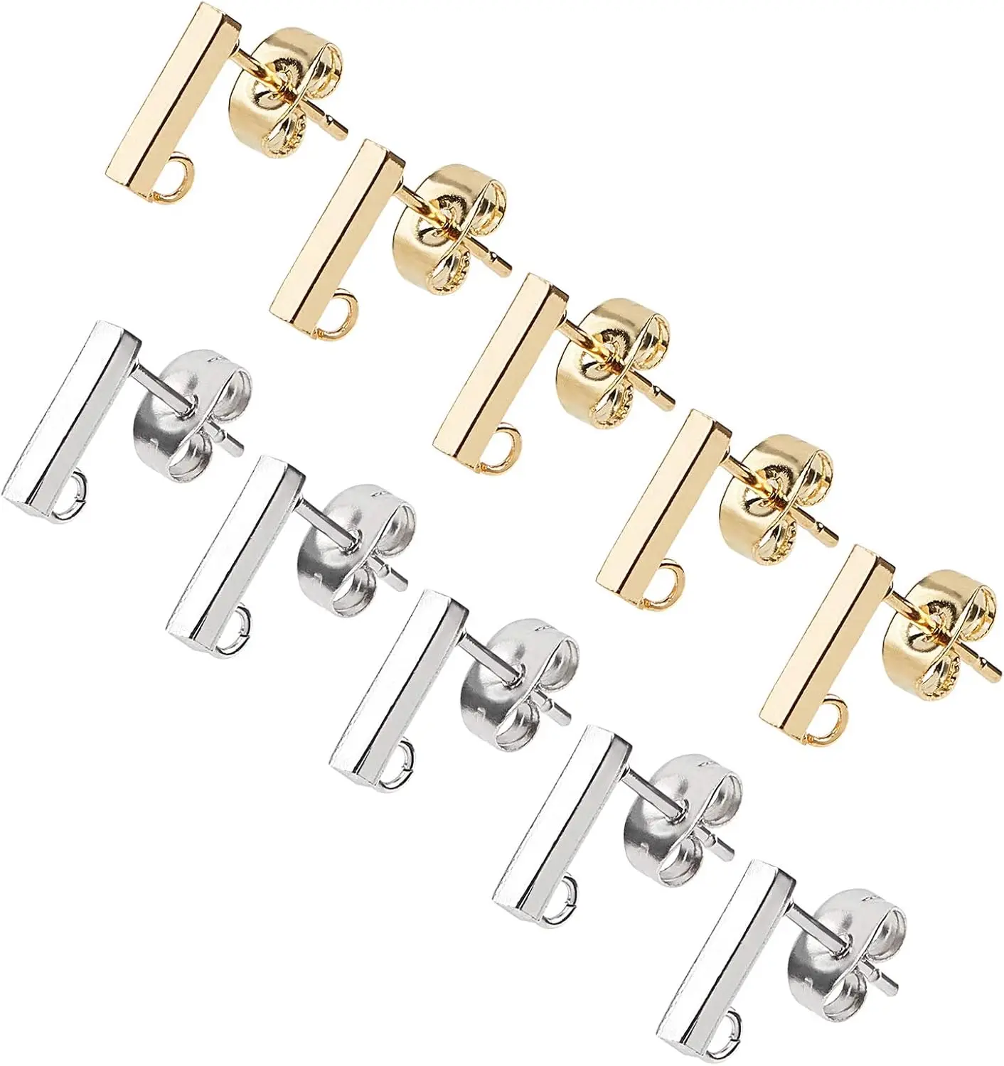 

Hypoallergenic Stud Earring with Loop 40 Pieces Rectangle Earring with Ear Nut 0.8mm Pin Stainless Steel Stud Earring for DIY Ea