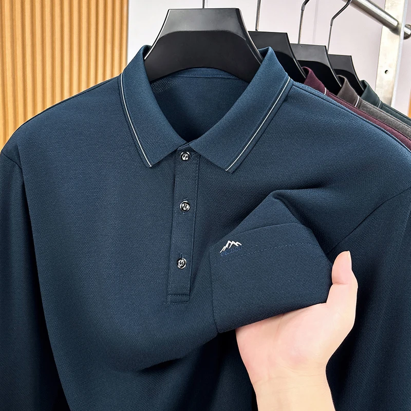Classic Men Autumn New Style Fashion Polo Shirt Containing Cotton Pocket Solid Color T-Shirt Daily Comfort Office Men's Clothing