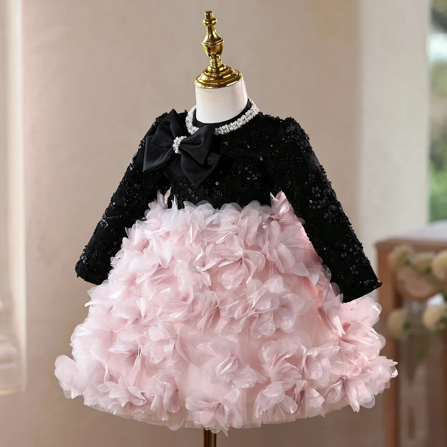 Elegant Children Girl Evening Dress Birthday Party Princess Dresses Birthday Host Piano Performance Long Sleeves Spring Clothes