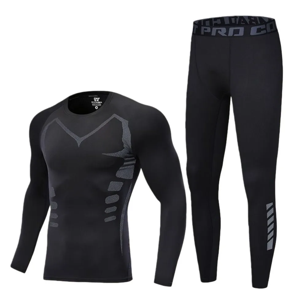 

2PCS Set Quick-drying Men's Ski Thermal Underwear Tight-fitting Elastic Fleece Fitness Suit Comfortable Soft Tops Pants Set
