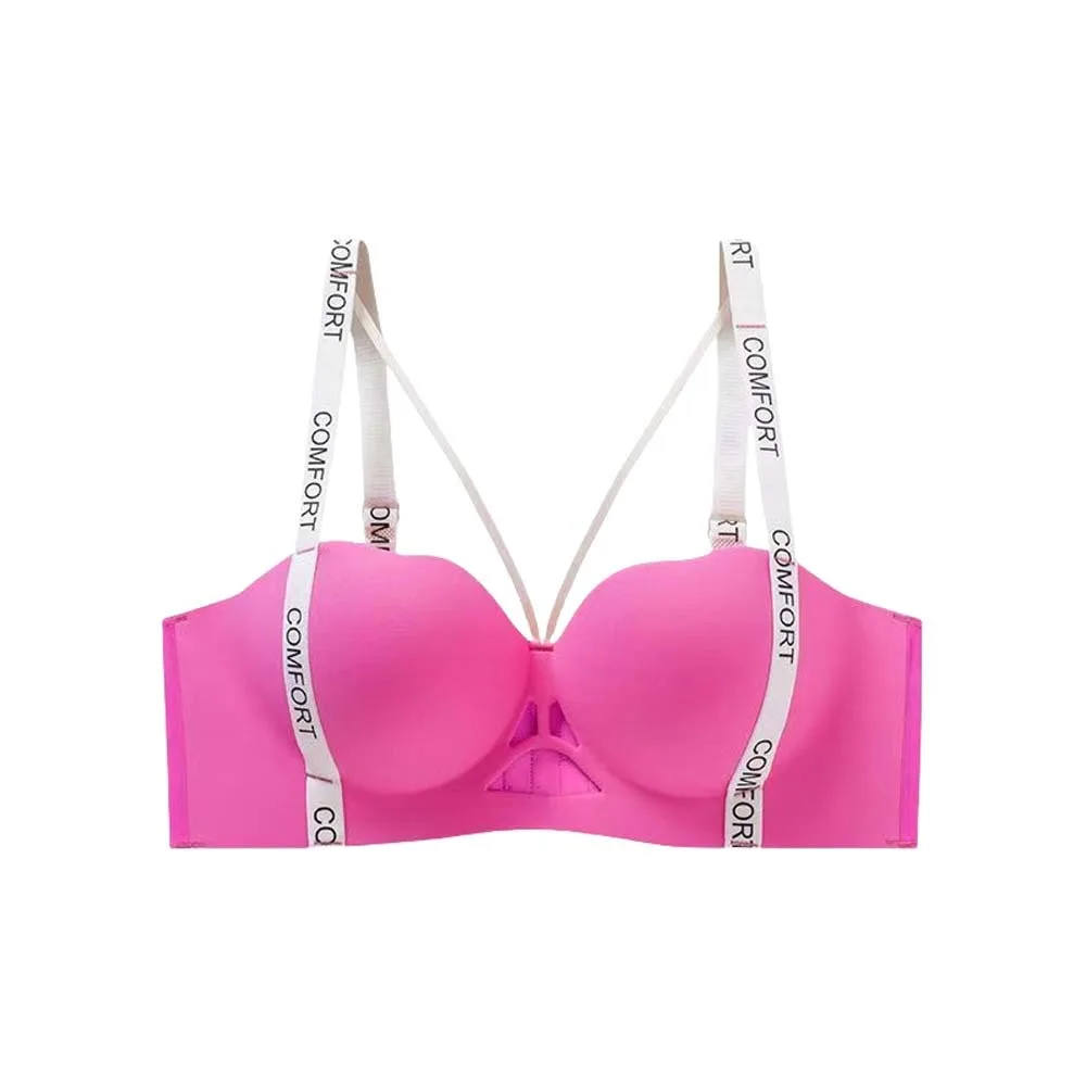 

English Letter Wireless Deep V Bra Shockproof Close-fitting Push Up Underwear Lingerie Adjustable Seamless Bras Running