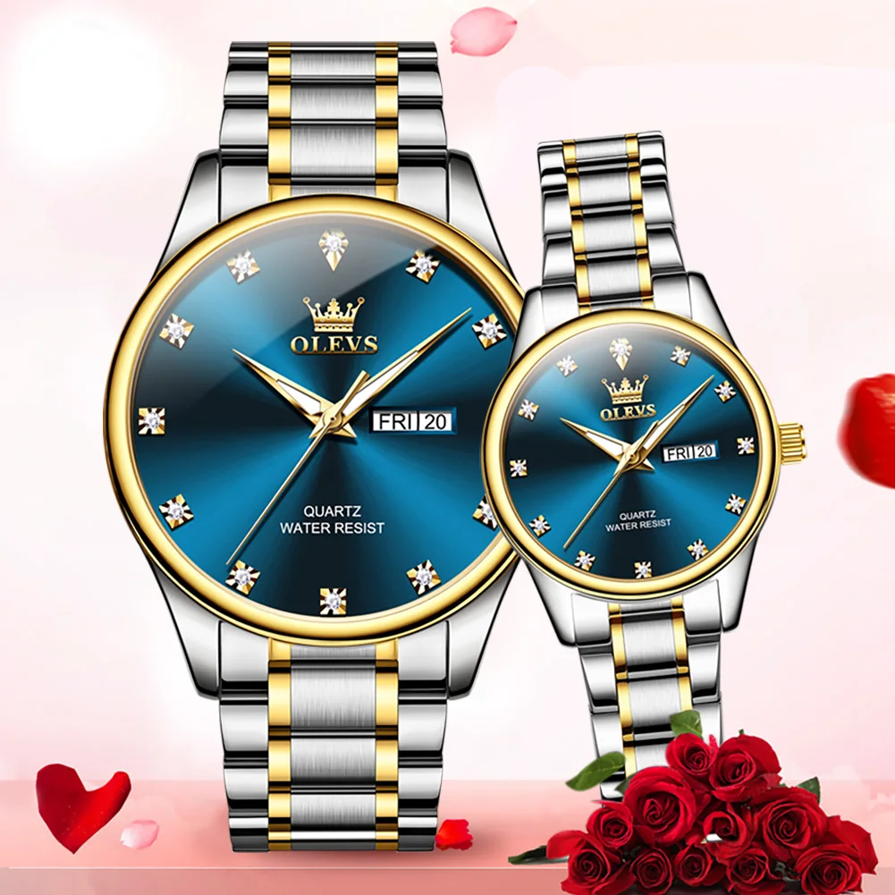 OLEVS Top Brand Couple Watches Fashion Trend Original Quartz Watch for Lover Waterproof Luminous Date His and Her Watches New